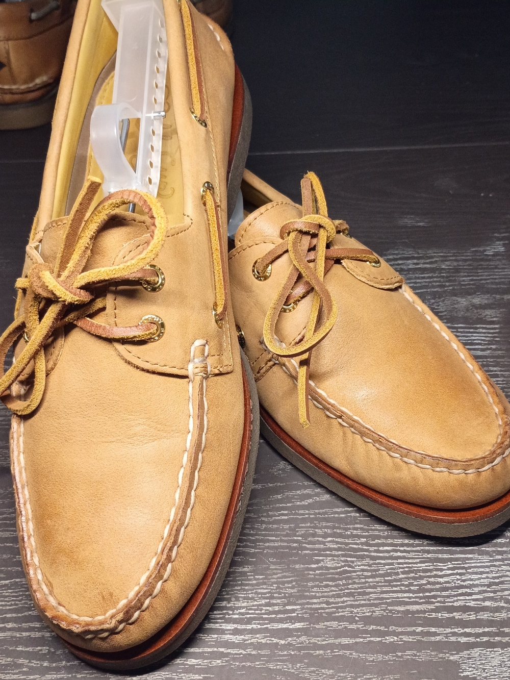Sperry GOLD CUP Men's 9.5M Light Tan Leather Moc Toe 2-Eye Boat Shoes. NEW